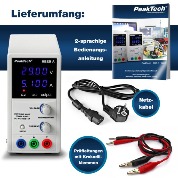 peaktech® p 6225 a digital power supply dc 0 30 v/0 5 a