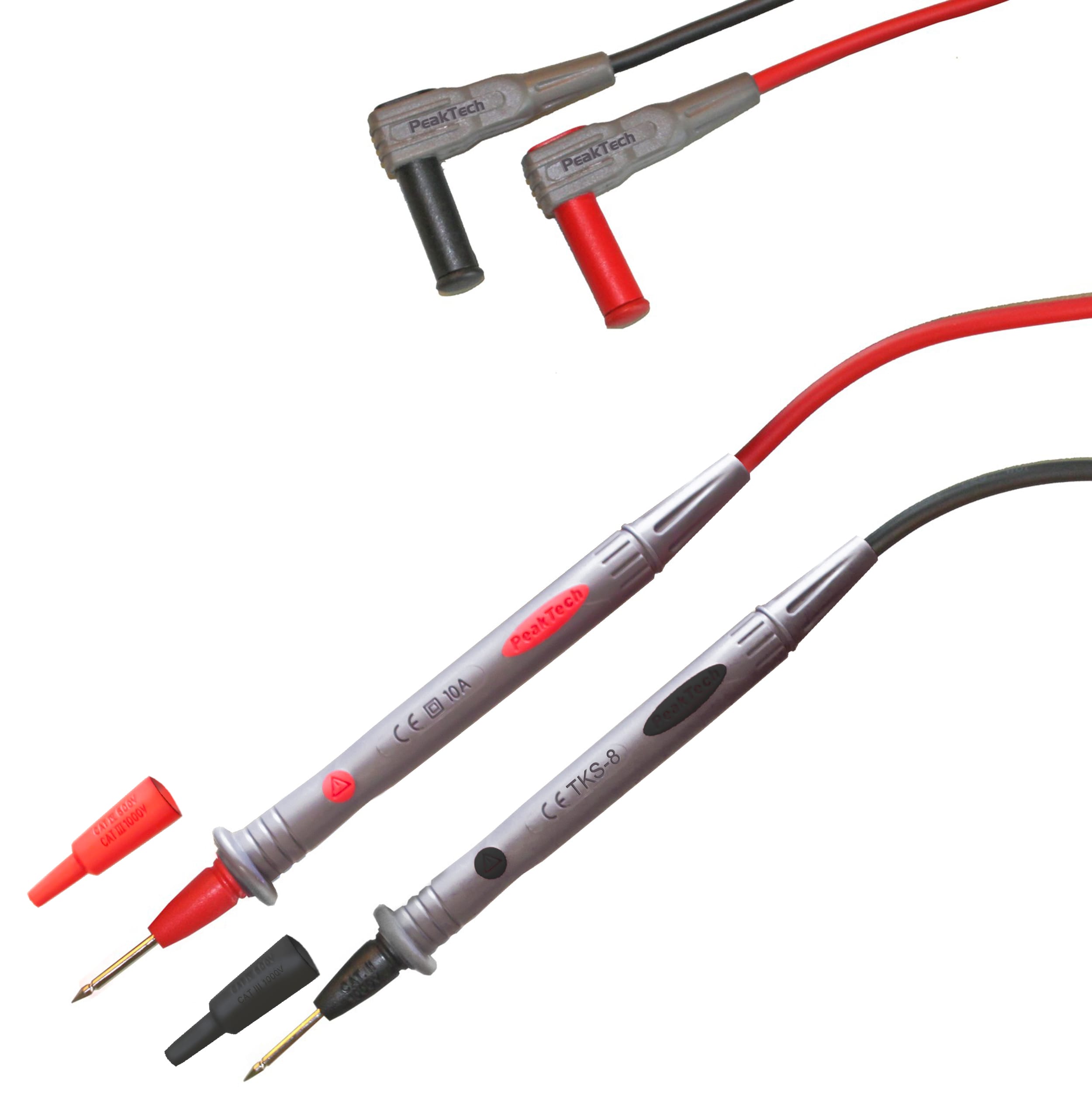 PeakTech® TKS-8 Test Leads with 2 mm probe tip and sleeves